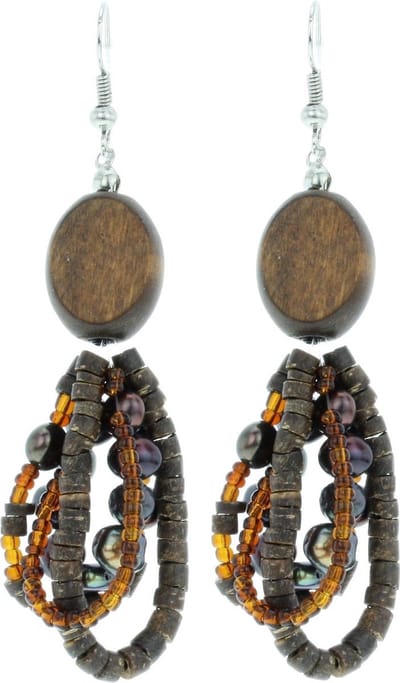 Behave - Oorhangers hout en parel - Bruin - Ambachtelijk boho accessoire