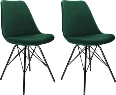KICK® VELVET Kuipstoelen Donkergroen – Set van 2 – Eetkamerstoelen – Velvet – Zwart Frame