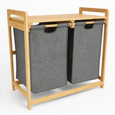 BEGRYF - Wassorteerder - bamboe - 2 vakken - grijs - 70x35x68 cm