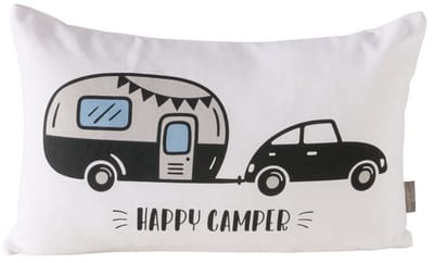 Boltze - Sierkussen - Happy Camper - 50x30 cm - Katoen - Afneembare Hoes met Rits - Camping/Caravan Print