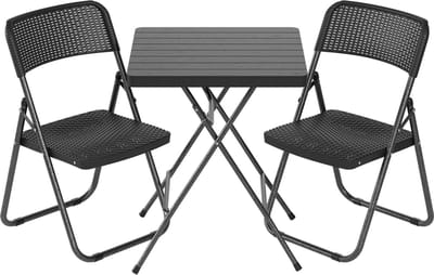 LifeGoods Klapstoelen met Tafel - 3-delig - Inklapbaar - Bistroset - Rattan Look - Tuinset met Bijzettafel - Zwart - 200kg Draagkracht - Weerbestendig
