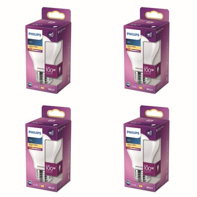 Philips Voordeelverpakking - E27 - LED Globelamp - Mat - 100W - Niet Dimbaar - Warmwit Licht - Set van 4 Stuks