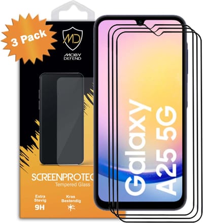 3-Pack MobyDefend Screenprotectors - Geschikt voor Samsung Galaxy A25 - Screensavers Met Zwarte Randen - Gehard Glas