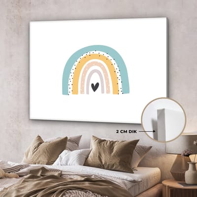 Kinderkamer decoratie - Canvas kids - Regenboog - Meiden - Jongens - Pastel - Hartje - Canvas schilderij kinderen - Wanddecoratie kinderkamers - 160x120 cm