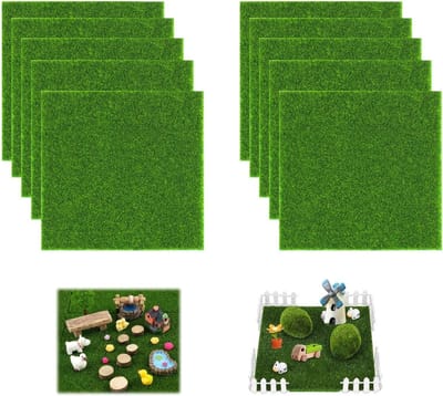Kunstgras voor Creatief Gebruik, Set van 10 Stukken, 15 × 15 cm, Ideaal voor Modelbouw, Decoratie en Tuinprojecten