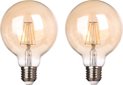 Trango Set van 2 LED E27 2500 Kelvin warm wit goudkleurig E27003*2 - 4 Watt - 400 lumen, filament lamp, amber vintage gloeilamp, LED Globe voor retro verlichting, LED lamp, Edison lamp G95, Ø 9,5cm