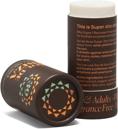 Sol de Ibiza - Super Zinc Stick SPF30 45 g - Natuurlijke Zonnebrandstick voor Gezicht en Lichaam - Parfumvrij - Vegan - COSMOS Natural