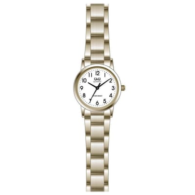 Q&Q QA39J004Y - Horloge - Analoog - Dames - Vrouwen - stalen band - Rond - Metaal - Cijfers - Goudkleurig - Wit - 3ATM