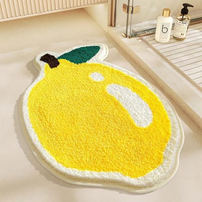 Badmatten voor badkamer 80 x 60 cm, antislip, super absorberende badkamermat met fruitvorm, extra zachte antislip badkamermat voor badkamervloer (citroen)