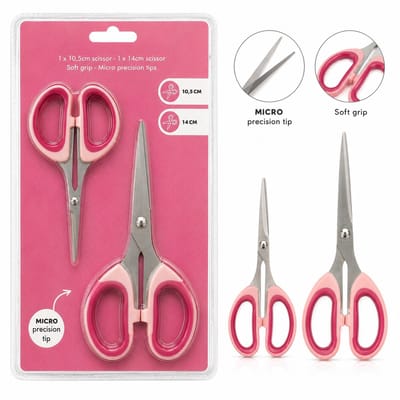 Roze Scharenset 2-delig – Precisieschaar 10,5 cm & 14 cm – Soft Grip Handvat – Hobby, Knutselen, Kantoor