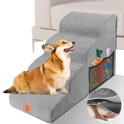 Zvonema Hondentrap, hondentrap, 50 cm hoog, huisdiertrap, 4 treden, afneembaar, antislip, hondentrap van schuim, hondentrap voor kleine honden en katten, wasbare kattentrap