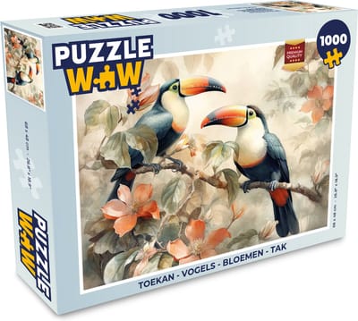 Puzzel Toekan - Vogels - Bloemen - Tak - Legpuzzel - Puzzel 1000 stukjes volwassenen