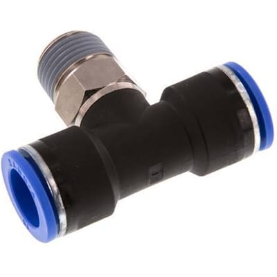 16mm x R1/2'' inline T-stuk Messing/PA 66 Insteekfitting Buitendraad Draaibaar NBR