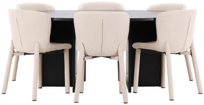 Strada eethoek uittrekbare tafel Ø120cm, 170cm en 6 stoelen zwart, beige.