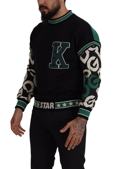 Zwarte Katoenen Sweatshirt Met Ronde Hals Breiwerk