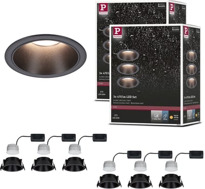 Set LED-inbouwlamp Cole Coin Set van 6 IP44 88 mm Coin 6x6W 6x470lm 230V dimbaar 2700K Zwart mat