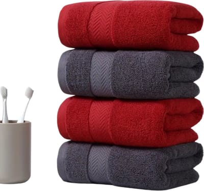 Livano Handdoeken Set - Hotelkwaliteit - Handdoek - Towel - Grijs + Rood - 4 Stuks