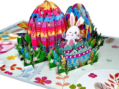 Popcards Pop-up Kaart - Paaskaart Bontgekleurde Eieren & vrolijke Paashaas Wenskaart 3D kaart
