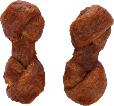 Flamingo chomps - kippentraktaat voor uw hond - 2 geknoopte botten met 40% kip - S geen toegevoegde suiker - glutenvrij -+- 12 cm -2 x 50 gr - ideaal als gebakje voor uw hond tijdens de feesten