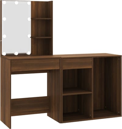 Kaptafel met spiegel en verlichting - Make up tafel - Make up - Toilettafel -Met lades - Kaptafels - Met kast - Bruin