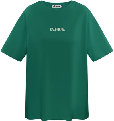 Minimalistisch Katoen T-Shirt met Californische Toeristische Print - Groen - Maat L