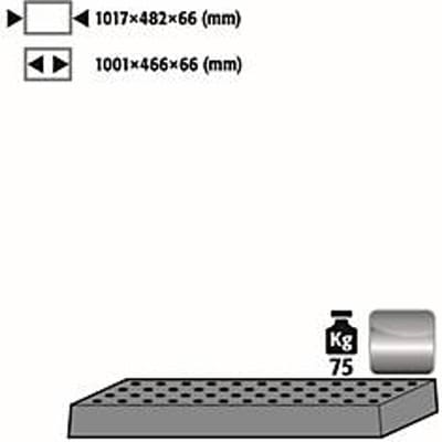 Geperforeerd plaatinzetstuk standaard voor asecos veiligheidskasten van de series Q30, Q90 en S90, roestvrij staal 1.4016, B 1017 x D 482 x H 66 mm, tot 75 kg