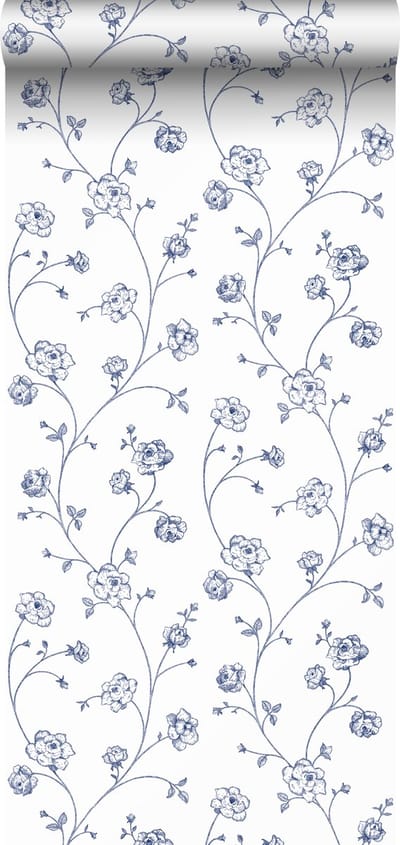 ESTAhome behang toile de jouy rozen wit en blauw - 53 cm x 10.05 m - 139300