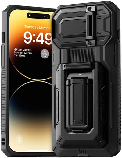 Dailygoods- Portemonnee Hoesje met Kaarthouder - iPhone 13/14 Pro Max - RFID-Blokkering - Schokbestendig - Standaard - Robuuste Militaire Kwaliteit - Telefoonhoes
