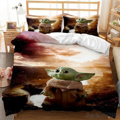 Beddengoed Set Anime Yoda Baby Dubbel Tweepersoons Volledig Queen King Kinder Beddengoed Dekbedovertrek Kussensloop Decoratie Kerstcadeaus AU Single(140*210cm)3pcs