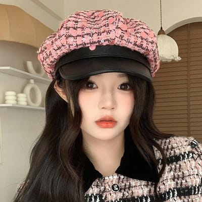 Béret Langue de Canard Polyvalent pour la Mode Féminine Paillettes Grande Tête Chapeau de Peintre Version Coréenne Montrant le Visage Petit Chapeau Octogonal One Size black