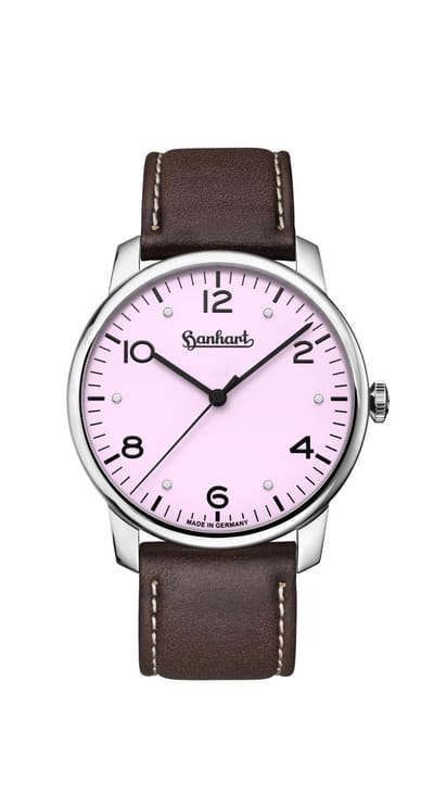 Hanhart horloge Silva rosé - rose - bruin leder band - leer - 38,5 mm diameter