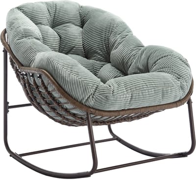 Rattan Schommelstoel - Ei Stoel - Tuin Schommelstoel - Handgeweven - Weerbestendig - Stalen Frame - Tuin - 78x106x90 cm - 1 Stuk - Groen
