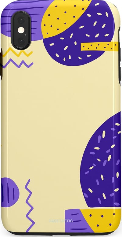 Casetastic hoesje geschikt voor Apple iPhone XS Max - Dubbellaagse bescherming - Geo zigzag - Fashion Case - Crème Blauw Geel