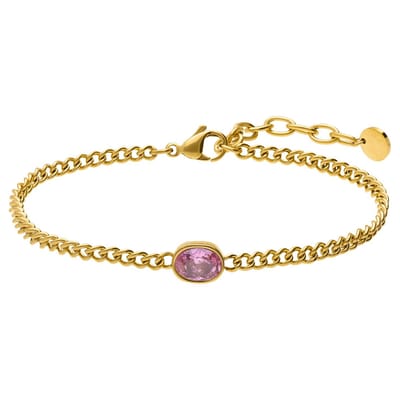 Lucardi - Dames Stainless steel armband met geboortesteen zirkonia voor dames - Armband - Staal - Goudkleurig - 20 cm