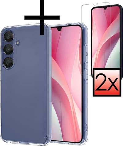 Hoesje - Met 2x Screenprotector - Geschikt voor Samsung Galaxy A15 - Sterk & Shockproof - Back Cover - Siliconen Case - Telefoon Hoes - Transparant