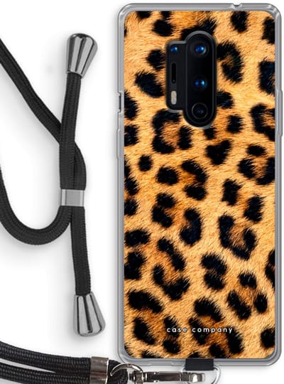 Case Company® - Hoesje met koord geschikt voor OnePlus 8 Pro hoesje met Koord - Luipaard - Telefoonhoesje met Zwart Koord - Bescherming aan alle Kanten en Over de Schermrand