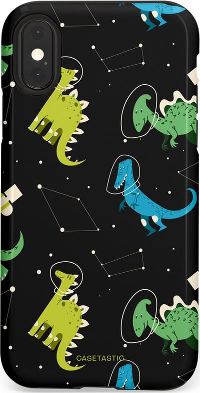 Casetastic hoesje geschikt voor Apple iPhone X / Apple iPhone XS - Dubbellaagse bescherming - Dino in de sterren - Fashion Case - Zwart Groen