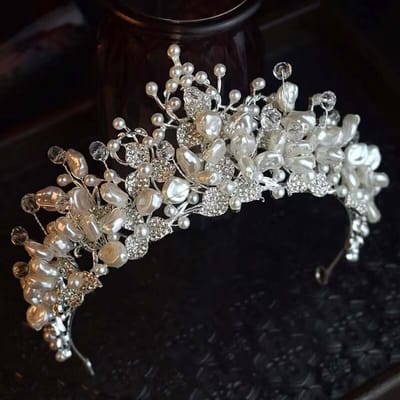 Franse Kroon Hoofddeksel Bruid's Kristal Kralen Haaraccessoire Grote Bruiloft Prinsessenkroon Trouwjurk Studio Stijl Accessoires gray