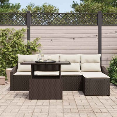 vidaXL - Tuinbank - Set - 6 - st - Bruin - en - Crème - poly - rattan