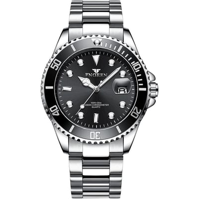 FNGEEN Nieuw TOP Merk Luxe Herenhorloge Met Doos Herenmode Militair Roestvrij Staal Datum Sport Heren Quartz Horloges black