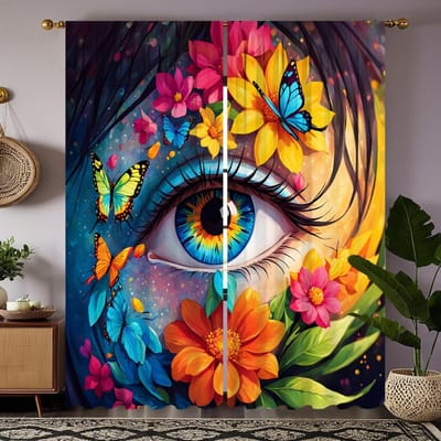 2 stuks installatie HD Art Floral Persoonlijkheid Oog Decoratief gordijn Blauwe Stropdas digitaal bedrukt gordijn Huisdecoratie stijl Dec W52H63inchW132H160cm yellow
