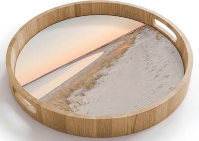 Dienblad rond 40x40 cm - Schootdienblad hout - Kustlijn - Horizon - Hek - Borrelplank rechthoek - Plateau houten dienbladen