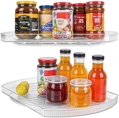 PromoHome Rechthoekige Draaitafel en Organizer voor Koelkast - Schuivende en Draaiende Lazy Susan voor Koelkastplanken, Keukenkasten en Werkbladen - 42 x 28 x 3,5 cm - Transparant