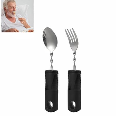 2-Piece Cutlery Set - Weighted Design - Easy-Grip Stainless Steel Spoon - Joint Support Spoon - 100*38*105mm - Suitable for People with Hand Tremors - Silver