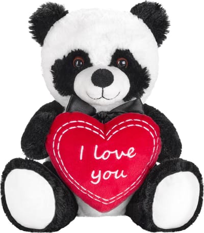BRUBAKER Panda pluche beer -hart rood - I Love You - 25 cm - Panda knuffel - Teddybeer - Pluche teddy knuffel - Knuffel zwart wit - Cadeau - Moederdag Cadeautje