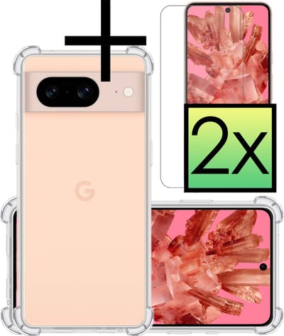 Hoesje - Met Screenprotector - 2 Stuks - Geschikt voor Google Pixel 8 - Sterk & Shockproof - Siliconen Case - Back Cover - Telefoon Hoes - Shock Proof - Transparant