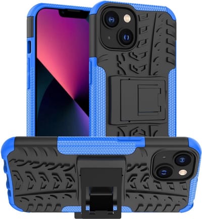 Peachy Shockproof Kickstand anti-slip kunststof en TPU hoesje geschikt voor iPhone 14 - blauw