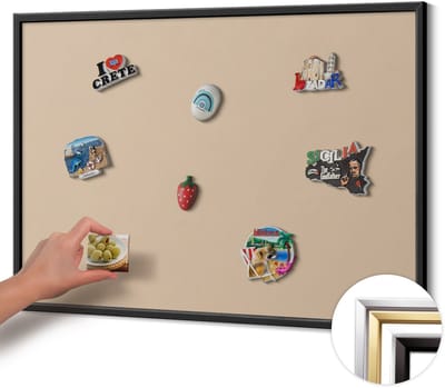 Wallfluent - Beige Magneetbord in Stijlvolle Kleuren - 100 cm x 70 cm - Magneetbord met Zwarte Frame - Beige kleur - Magneetbord voor Foto's en Notities - Magnetisch Bord Foto Bevestiging - Magneetbord voor Reissouvenirs