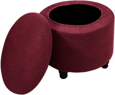 Ronde Hoezen Voor Poefs Met Opbergruimte 2-delige Hoezen Voor Voetenbankjes Met Opbergruimte Beschermhoezen Voor Voetenbankjes Met Stretch Moderne Hoezen Voor Poefs In Effen Kleur(Red)