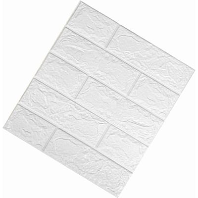 Papier Peint 3D Auto-Adhésif Imperméable Découpable Inodore Panneau Mural Faux Briques pour Salon Chambre Blanc 10 pièces white